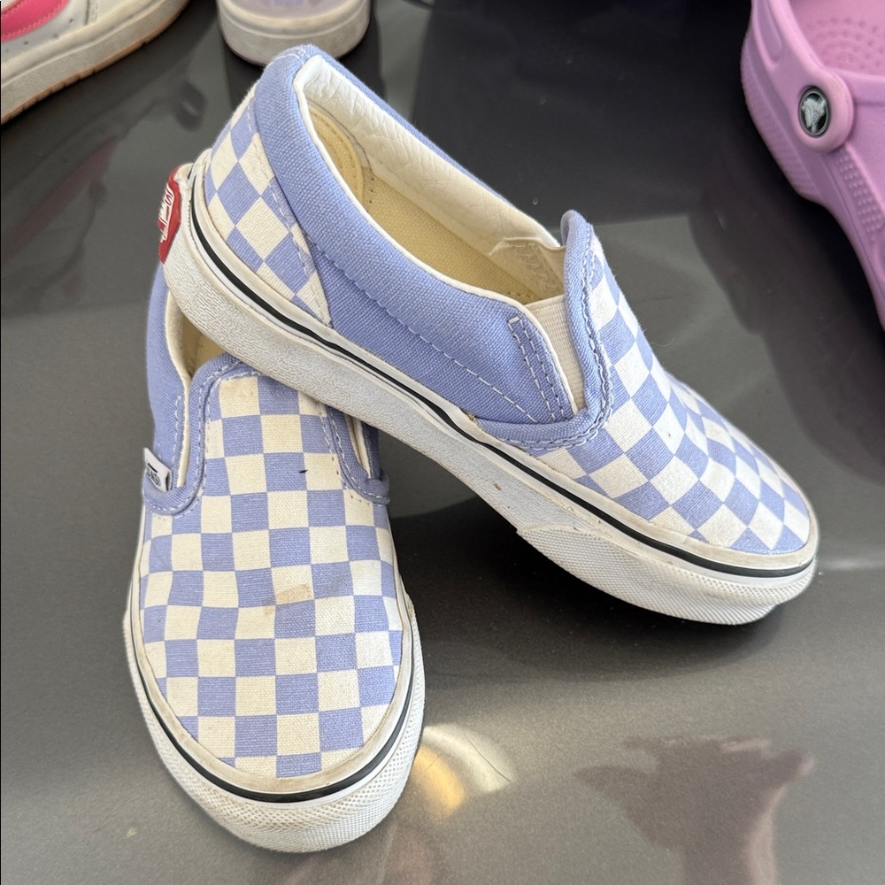 Vans Kids Light Blue Checkered Slip-On Sneakers